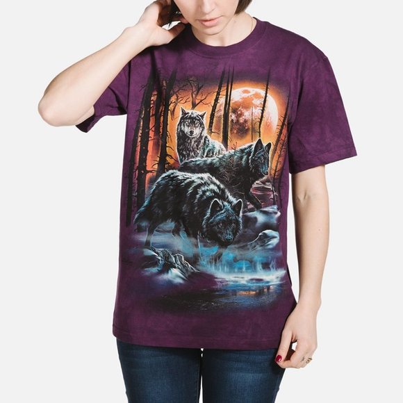 Wolf Fire Ice Wolves Family Moon Animal The Mountain Purple T-Shirt Adult S - Picture 2 of 4
